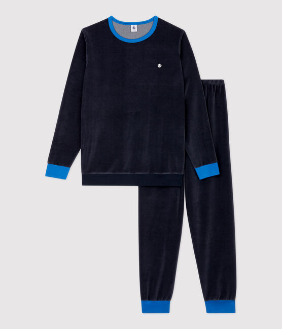 Pyjama bleu marine garçon en velours bleu SMOKING