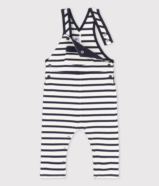 Salopette longue en jersey bio b&eacute;b&eacute; blanc/bleu