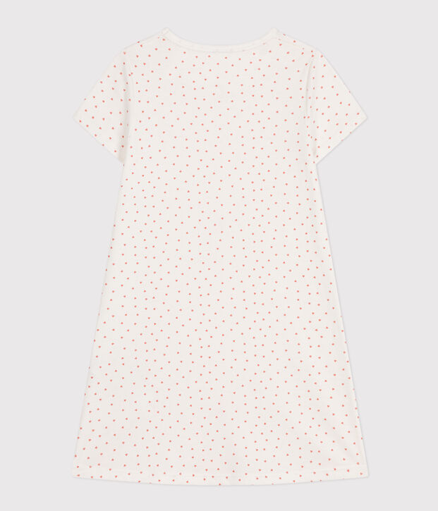 Chemise de nuit en coton motif petit c&oelig;ur enfant blanc/rose