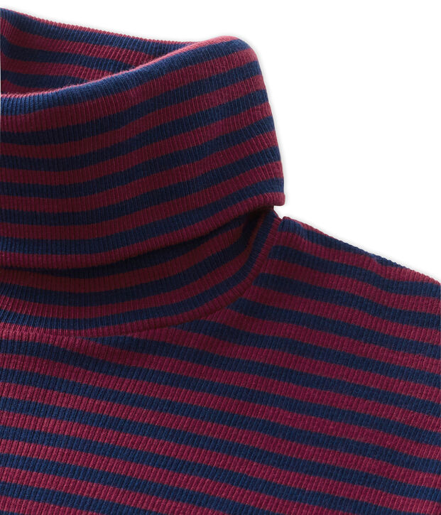 Robe femme ray&eacute;e &agrave; col roul&eacute; en coton ultra light rouge/bleu
