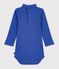 Body b&eacute;b&eacute; col roul&eacute; en coton uni bleu