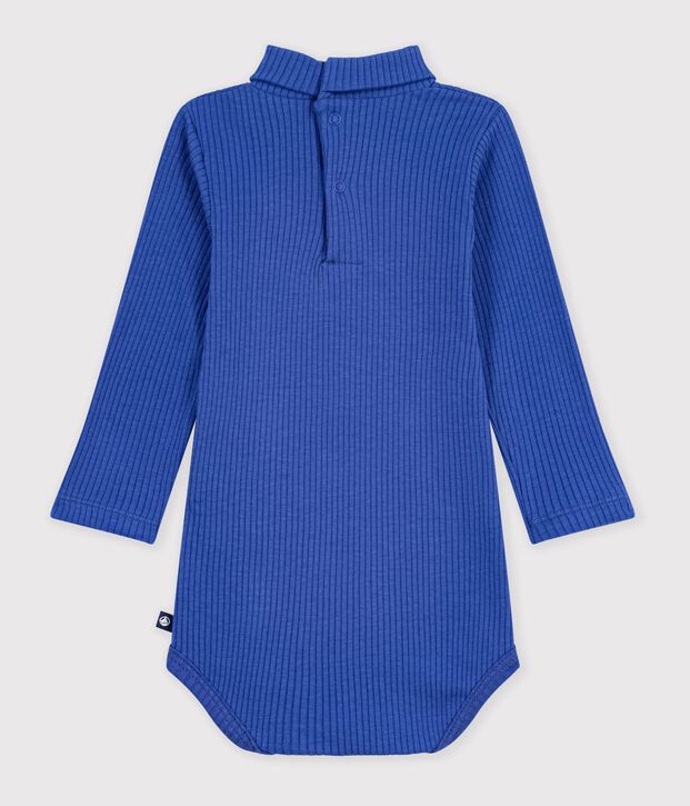 Body b&eacute;b&eacute; col roul&eacute; en coton uni bleu