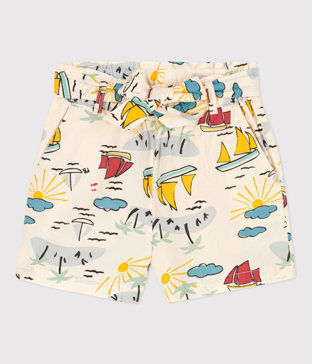 Short imprim&eacute; en popeline enfant fille &eacute;cru/multicouleur
