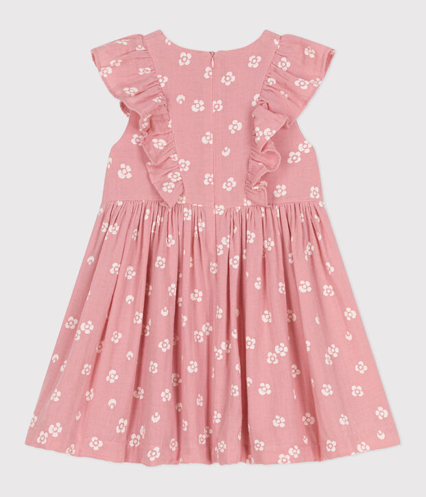 Robe sans manches enfant en coton fleurie rose/blanc