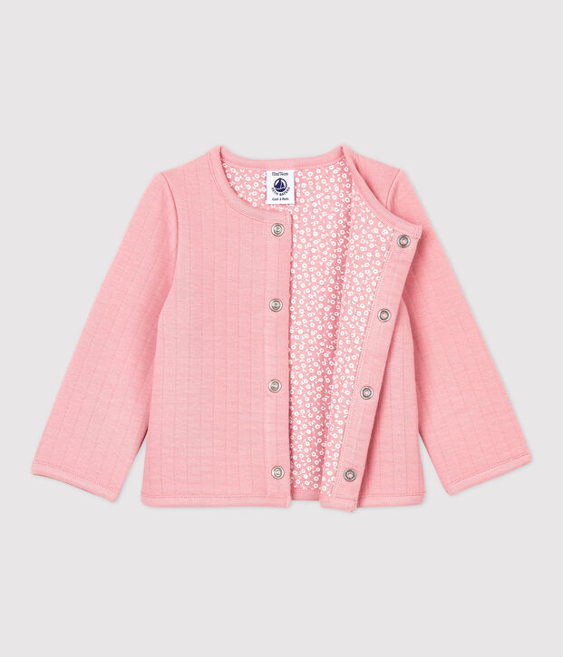Cardigan en tubique matelass&eacute; b&eacute;b&eacute;. rose