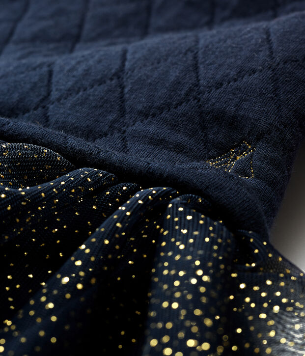 Robe manches longues bi-mati&egrave;re b&eacute;b&eacute; fille bleu marine