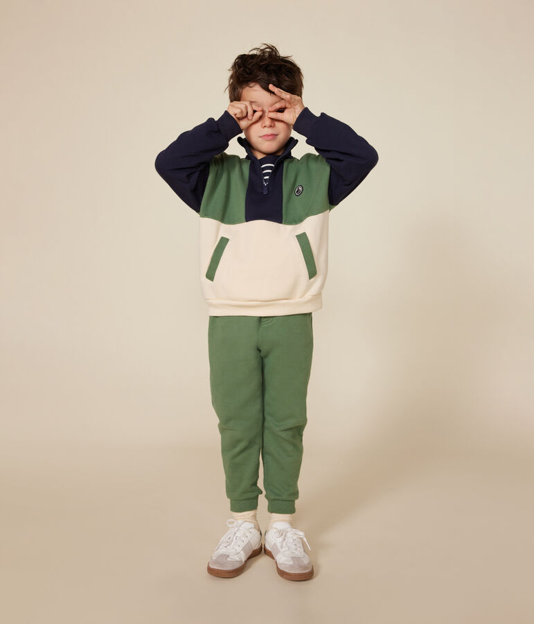 Sweatshirt col camionneur en molleton enfant gar&ccedil;on blanc AVALANCHE/ MULTICO