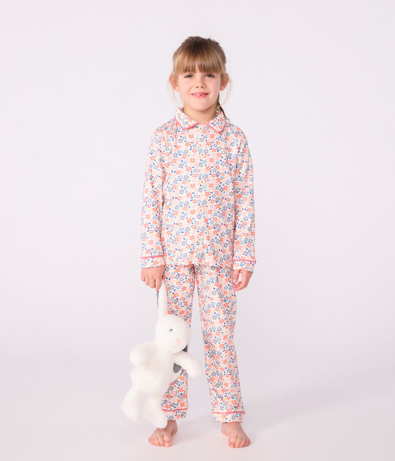 Pyjama boutonn&eacute; enfant en coton imprim&eacute; blanc MARSHMALLOW/blanc MULTICO