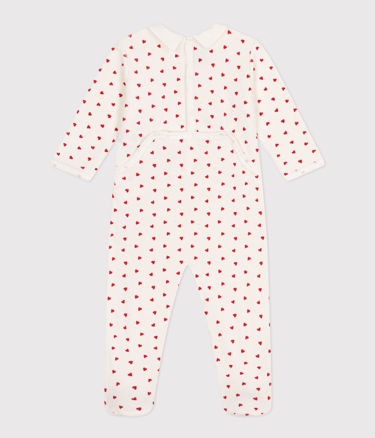 Pyjama b&eacute;b&eacute; coeurs en velours blanc/rouge