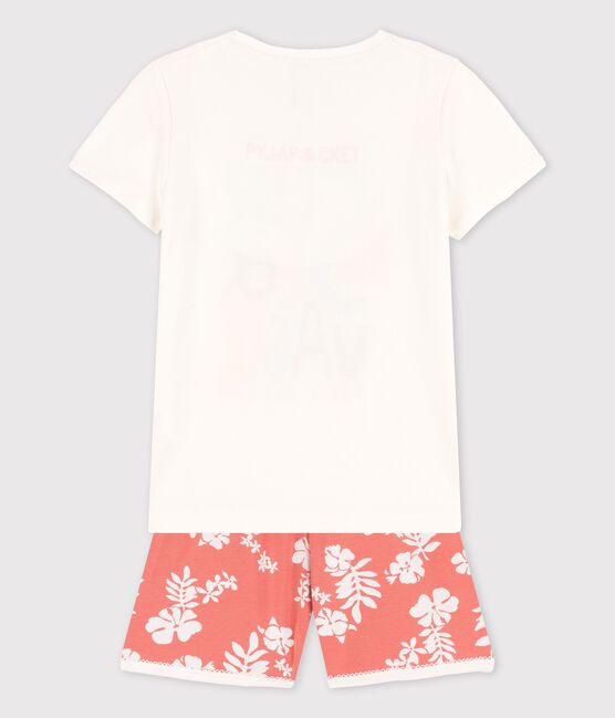 Pyjacourt Hawaï rose petite fille en coton blanc MARSHMALLOW/ PAPAYE