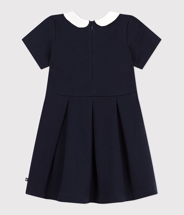 Robe enfant en coton manches courtes unie bleu marine