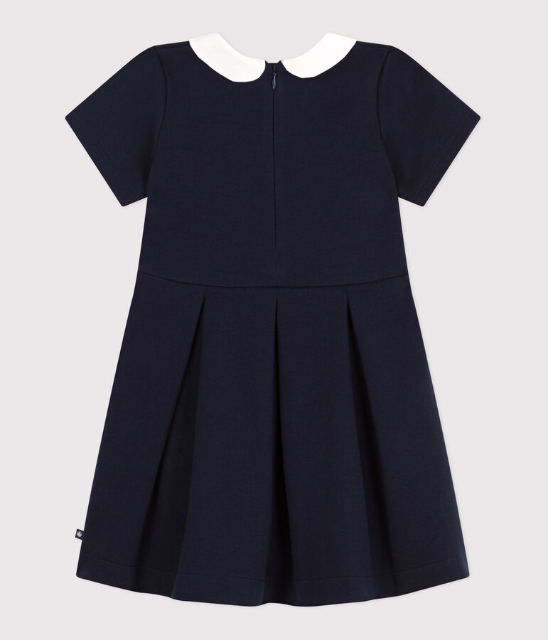 Robe enfant en coton manches courtes unie bleu SMOKING