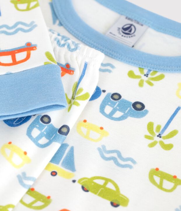 Pyjama tr&egrave;s ajust&eacute; enfant en coton imprim&eacute; voitures blanc/multicouleur