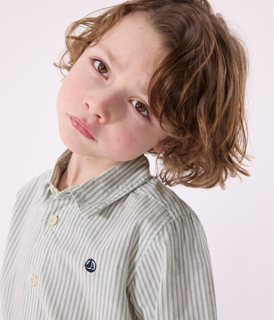 Chemise enfant en coton manches longues à rayures PAUL/ ECUME