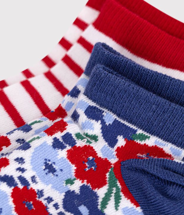 2 paires de chaussettes enfant fille en coton imprim&eacute; &agrave; fleurs multicouleur
