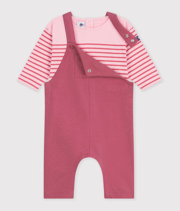 Ensemble cadeau b&eacute;b&eacute; en coton : tee-shirt et salopette multicouleur