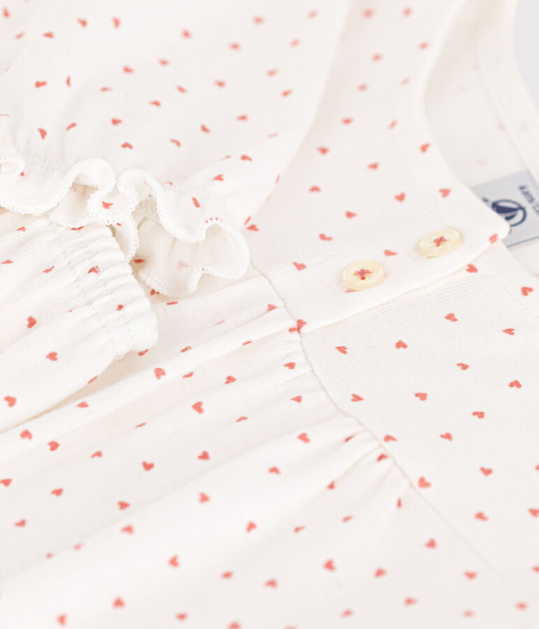 Pyjama c&oelig;ur petite fille en coton blanc/rose