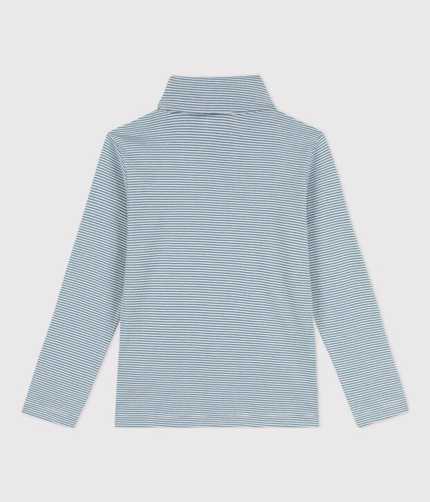 Sous-pull ray&eacute; en coton enfant fille / gar&ccedil;on bleu/blanc