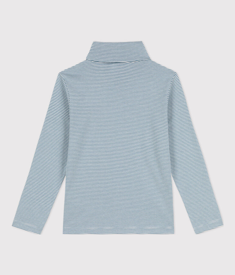 Sous-pull ray&eacute; en coton enfant fille / gar&ccedil;on bleu ROVER/blanc MARSHMALLOW