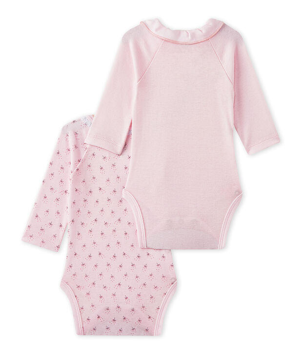 Lot de 2 bodies naissance manches longues b&eacute;b&eacute; fille blanc