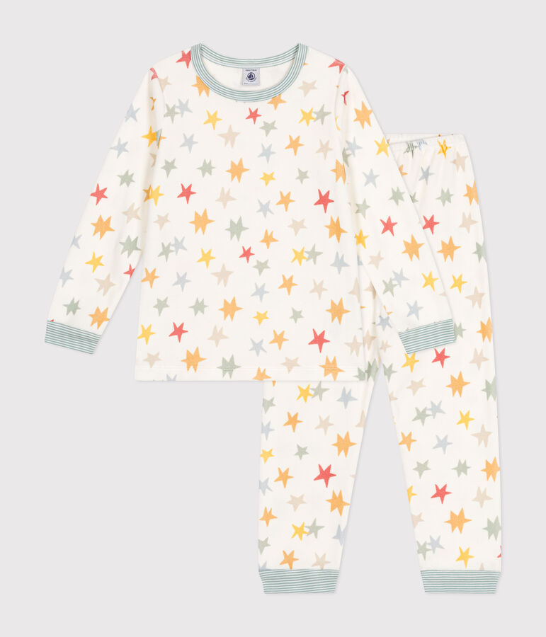 Pyjama en velours imprim&eacute; &eacute;toiles enfant blanc MARSHMALLOW/blanc MULTICO