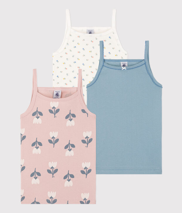 Lot de 3 chemises &agrave; bretelles tulipes en coton petite fille multicouleur