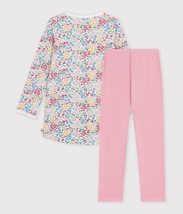 Chemise de nuit et legging enfant en tubique &agrave; fleurs rose/multicouleur