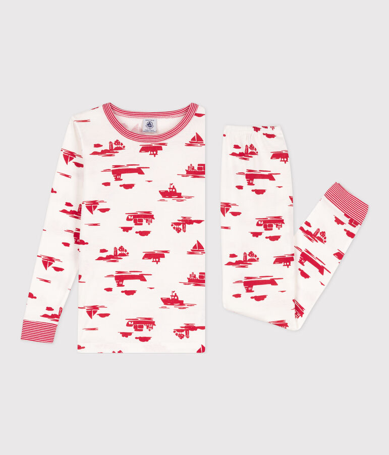 Pyjama ajust&eacute; en coton enfant blanc MARSHMALLOW/rouge PEPS