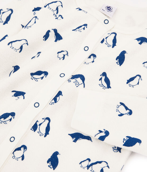Pyjama mixte en bouclette &eacute;ponge gratt&eacute;e extra chaude blanc/bleu