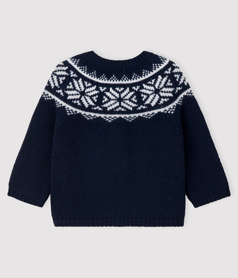 Cardigan 100% laine b&eacute;b&eacute; bleu/blanc