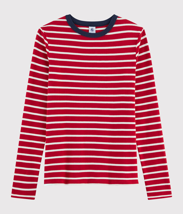 T-shirt iconique col rond Femme rouge/blanc