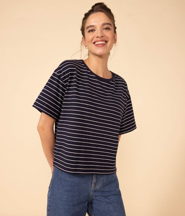 T-shirt LE BOXY en coton Femme bleu/blanc