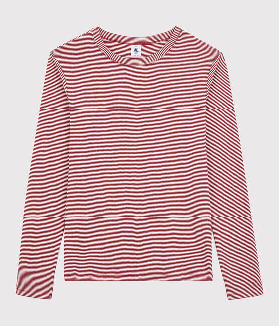 T-shirt col rond iconique en coton rayé Femme rouge SANGRIA/ MARSHMALLOW