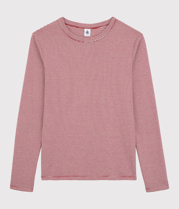 T-shirt col rond iconique en coton ray&eacute; Femme rouge/blanc