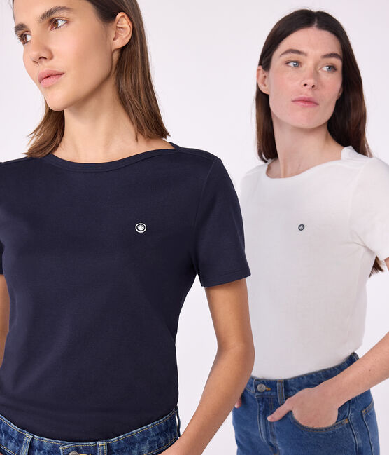 Tee-shirt Femme Iconique col amiral en coton  bleu SMOKING