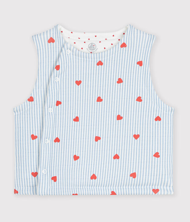 Gilet sans manche r&eacute;versible b&eacute;b&eacute; en coton imprim&eacute; c&oelig;urs blanc/multicouleur