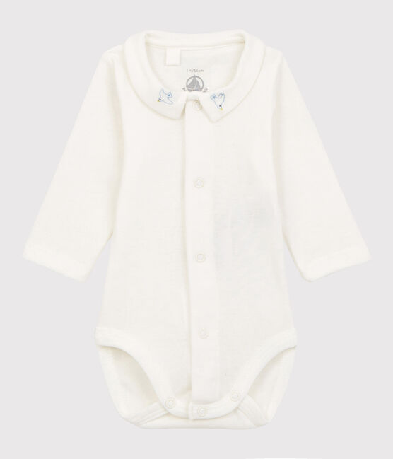 Body à col brodé bébé en coton biologique blanc MARSHMALLOW