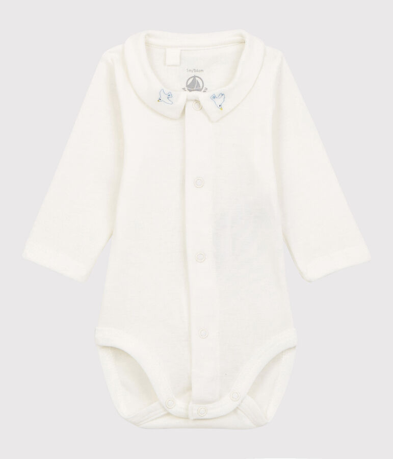 Body &agrave; col brod&eacute; b&eacute;b&eacute; en coton biologique blanc