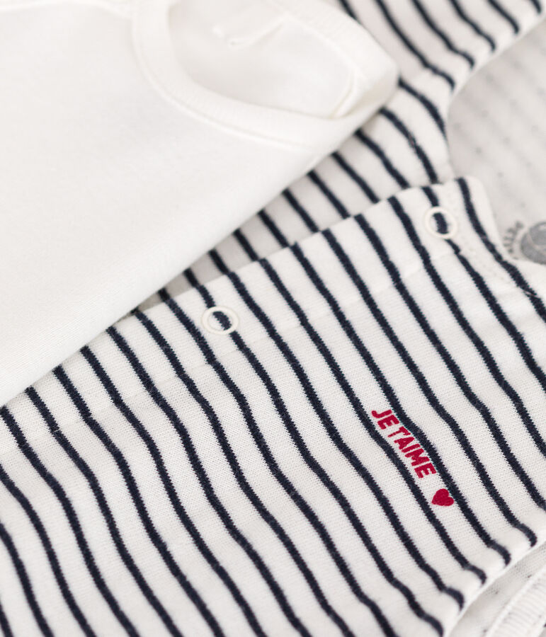 Ensemble combinaison et body en coton b&eacute;b&eacute; blanc MARSHMALLOW/bleu SMOKING