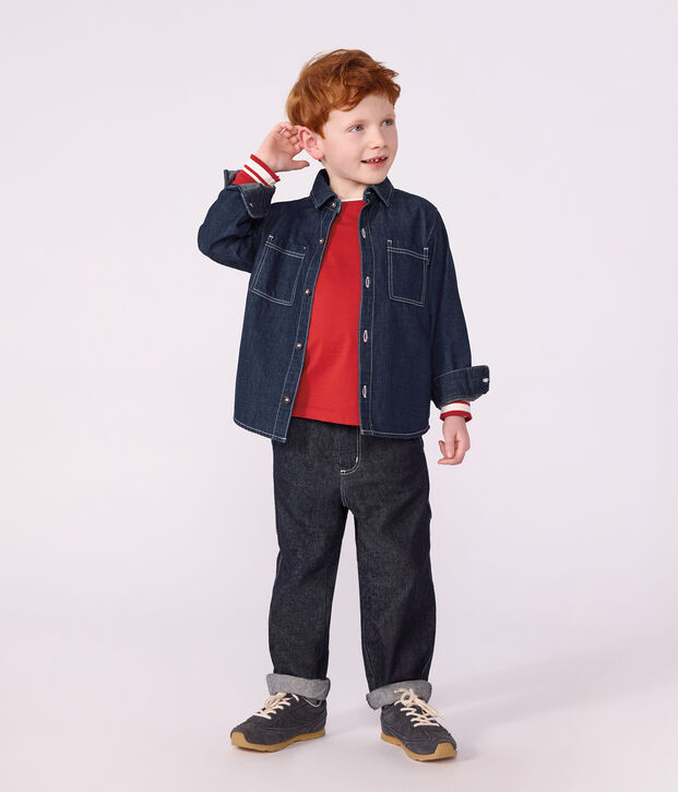 Chemise enfant en denim uni bleu