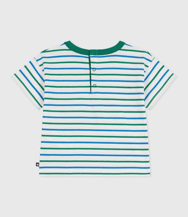 Tee-shirt b&eacute;b&eacute; en coton manches courtes, ray&eacute; blanc/multicouleur