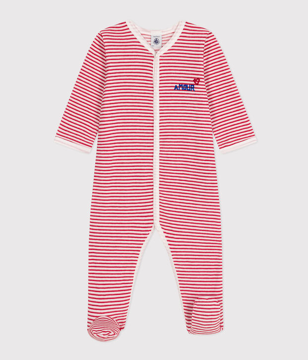 Pyjama b&eacute;b&eacute; amour en velours blanc/rouge