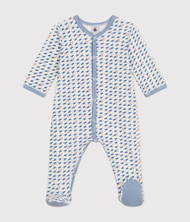 Pyjama en velours imprim&eacute; fus&eacute;es b&eacute;b&eacute; blanc/multicouleur