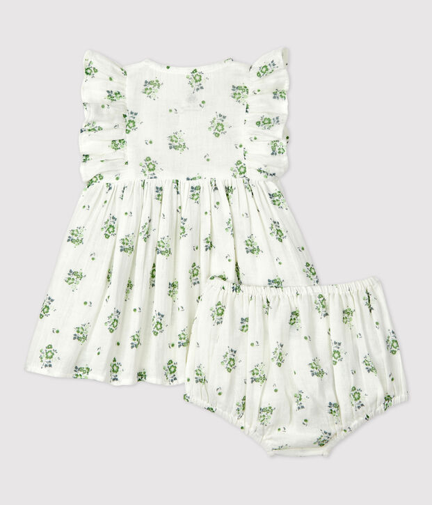 Robe avec bloomer imprim&eacute; fleuri en gaze de coton bio b&eacute;b&eacute; blanc/multicouleur