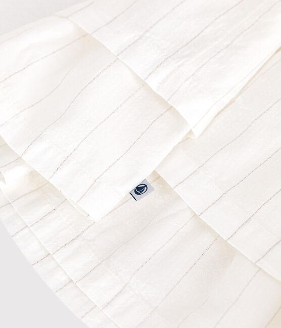 Robe cérémonie bébé en coton léger, manches courtes blanc ECUME/ ARGENT