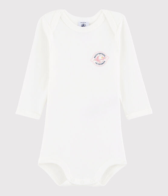 Body manches longues bébé fille blanc MARSHMALLOW/rose PETAL