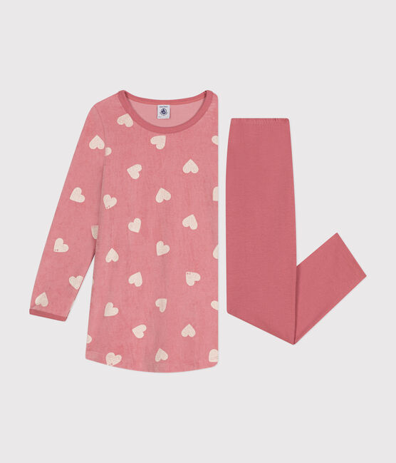 Chemise de nuit en velours imprimé cœurs enfant rose ROSEWOOD/ MARSHMALLOW