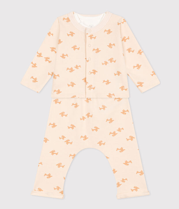 Ensemble en molleton imprim&eacute; b&eacute;b&eacute; &eacute;cru/beige