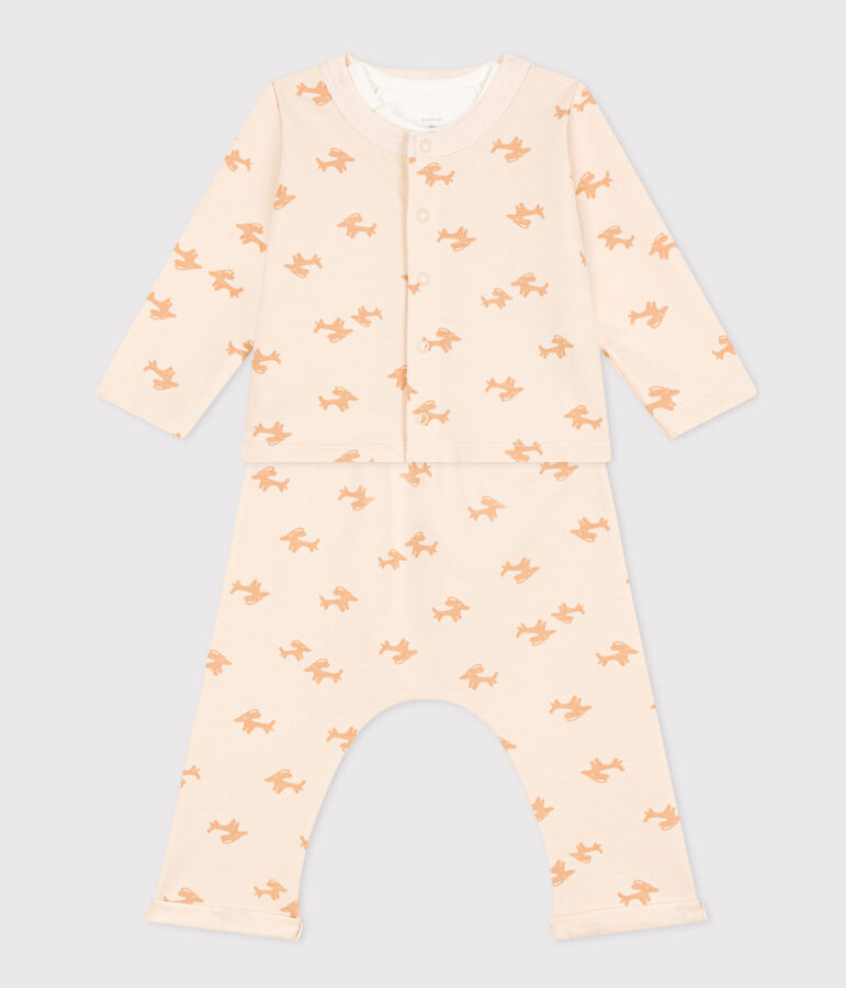 Ensemble en molleton imprim&eacute; b&eacute;b&eacute; &eacute;cru/beige