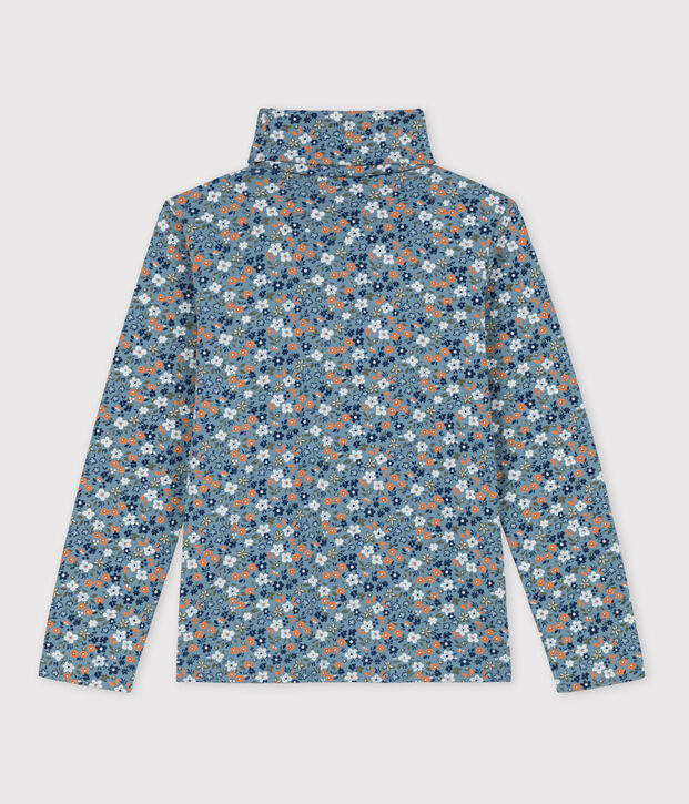 Sous-pull imprim&eacute; fleuri en coton enfant fille bleu/multicouleur